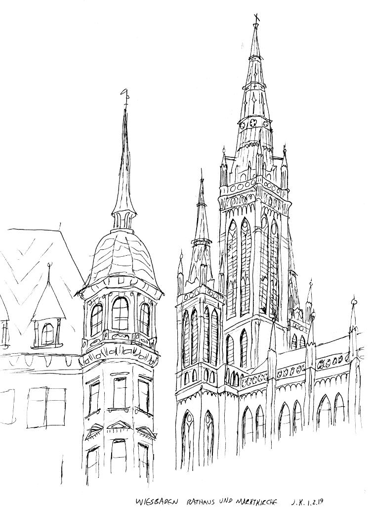Wiesbaden, Rathaus und Marktkirche